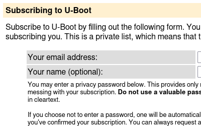 A registration form for U-Boot's mailing list